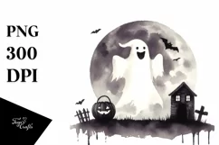 Vintage Halloween Ghost Watercolor PNG Product Image 1