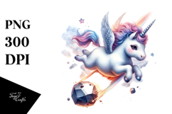 Colorful Baby Unicorn Diving from Meteor PNG Product Image 1