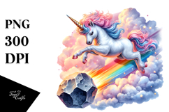 Colorful Baby Unicorn Diving from Meteor PNG Product Image 1