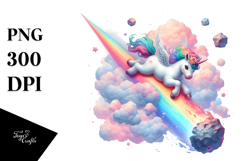 Colorful Baby Unicorn Diving from Meteor PNG Product Image 1