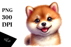 Happy Baby Shiba Inu with Big Eyes, Watercolor PNG Product Image 1