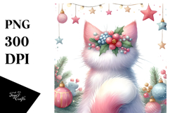Watercolor Cat with Christmas Decorations Product Image 1