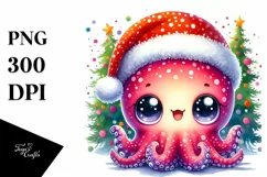 a Vibrant Baby Octopus PNG with Santa Hat Product Image 3