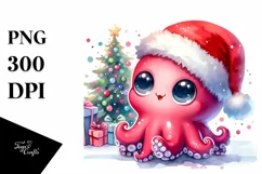 a Vibrant Baby Octopus PNG with Santa Hat Product Image 3