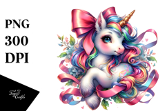 Colorful Baby Unicorn with Ribbon PNG Product Image 1