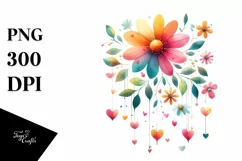 Colorful Washed Flower with Hearts, PNG Product Image 1