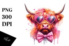Pink Highland Cow Heart Sunglasses PNG Product Image 1