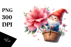 Cute Gnome with Azalea, Transparent PNG Product Image 1