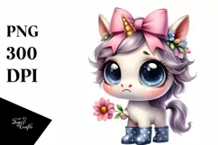 Baby Unicorn with Bow and Rain Boots | Sublimation | Clipart Product Image 1