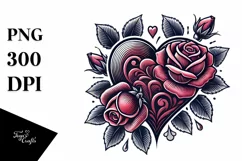 Tattoo Style Roses Heart, Transparent PNG Product Image 1