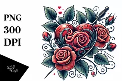Tattoo Style Roses Heart, Transparent PNG Product Image 1