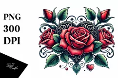 Tattoo Style Roses Heart, Transparent PNG Product Image 1