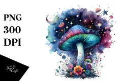 colorful Magical Aster Mushroom | Sublimation | Clipart Product Image 1