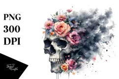 Grungy Skull with Flowers PNG Product Image 1