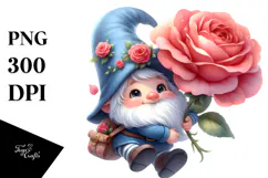 Floating Gnome with Rose, Lovely PNG Product Image 1