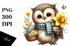 Detailed Cute Baby Owl with Flowers Product Image 1