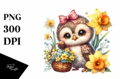 Detailed Cute Baby Owl with Flowers Product Image 1