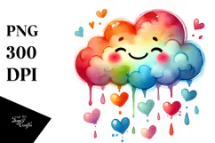 Cute Cloud with Heart Motifs, PNG Product Image 1