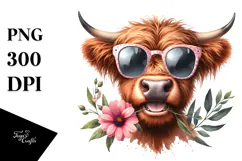 Happy Highland Cow with Sunglasses PNG Product Image 1