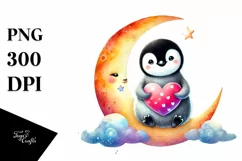 Colorful Pastel Penguin Heart PNG Product Image 1