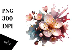 Glossy Cherry Blossom, Watercolor PNG Product Image 1