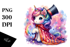 Colorful Baby Unicorn with Magician&#039;s Cape PNG Product Image 1