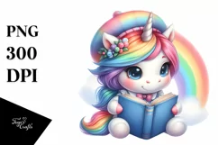 Baby Unicorn Reading Rainbow in Watercolor Product Image 3