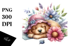 Sleeping Baby Puppy Whimsical PNG Product Image 1