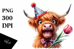 Highland Cow Party Hat Sublimation Clipart Product Image 3