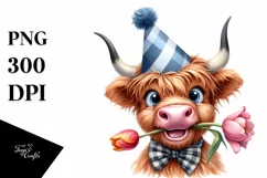 Highland Cow Party Hat Sublimation Clipart Product Image 1