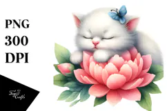 Sleeping Baby Cat on Flower PNG Product Image 1
