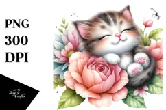 Sleeping Baby Cat Whimsical PNG Product Image 1