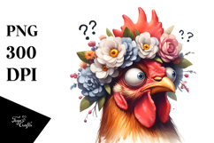 Exaggerated Chicken with Flower Crown PNG Product Image 1