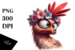 Exaggerated Chicken with Flower Crown PNG Product Image 1