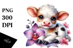 Highland Cow with Orchid PNG Product Image 1