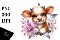 Highland Cow with Orchid PNG Product Image 1