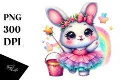 Crazy Colorful Watercolor Baby Bunny PNG Product Image 1