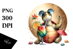 Turtle in Beachwear Drinking Cocktail PNG Product Image 1
