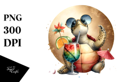 Watercolor Turtle with Beachwear Cocktail PNG Product Image 1