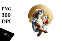 Turtle in Beachwear Drinking Cocktail PNG Product Image 1