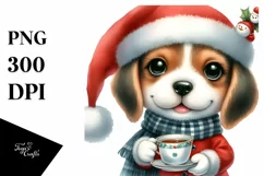 a Vibrant Baby Beagle PNG with Santa Hat Product Image 1