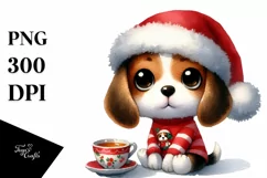 a Vibrant Baby Beagle PNG with Santa Hat Product Image 1