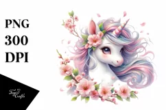Cute Baby Unicorn with Spring Petals PNG Product Image 3