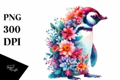 Retro Vibrant Penguin Half Made of Flowers | Sublimation | Product Image 1