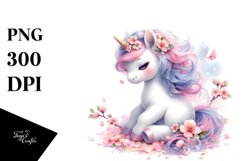 Baby Unicorn Surrounded by Spring Petals | Clipart Product Image 3