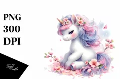 Baby Unicorn Surrounded by Spring Petals | Clipart Product Image 3
