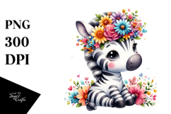 Watercolor Zebra Flower Crown Clipart Product Image 1