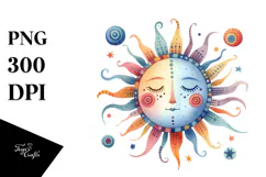 Simple Colorful Watercolor Sun PNG Product Image 1