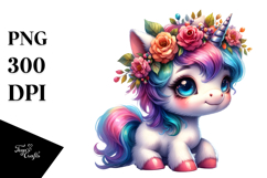 Cute Unicorn with Floral Wreath, PNG Product Image 1
