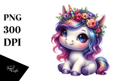 Cute Unicorn with Floral Wreath, PNG Product Image 1